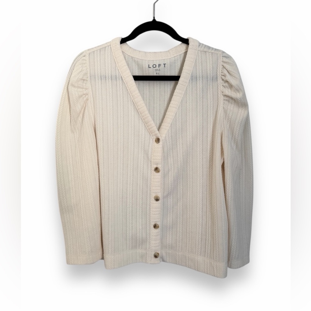 LOFT Women's Ivory Button-Up Cardigan